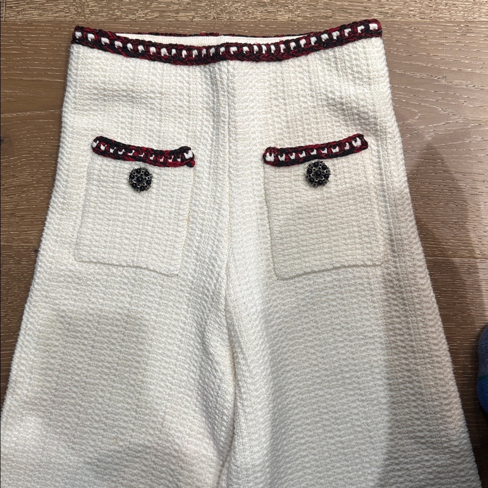 Self Portrait Ivory Knit Culotte Pants Tweed Style Size M cropped - Picture 4 of 6